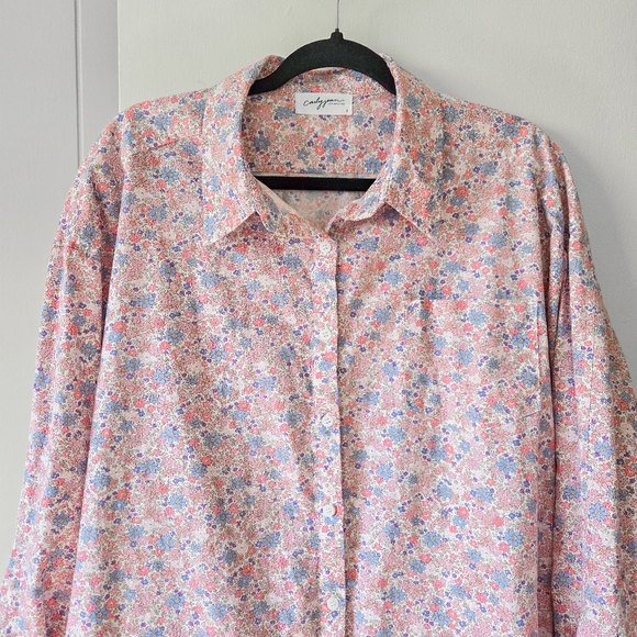 CJLA Barbara Floral Button Up Shirt Dress Pink and Blue Size Large Button Mini - Picture 4 of 13
